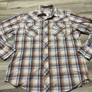 Wrangler Western Men's Long Sleeve Tan Plaid‎ Pearl Snap Shirt Sz L
